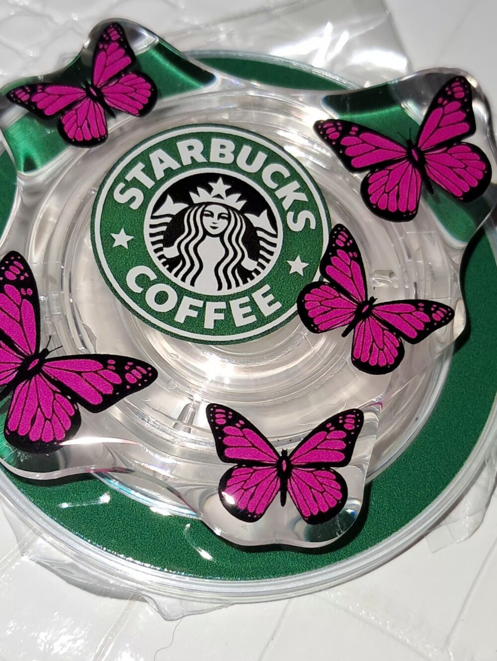New! Starbucks Butterflies Acrylic Magnetic Cell Phone Pop Socket 2"x2"